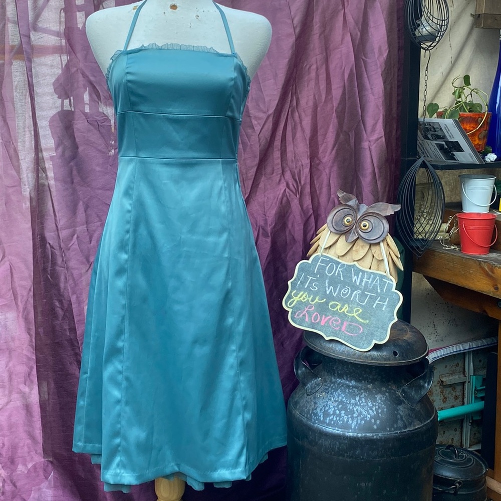 Vintage RW&CO Teal Halter Formal Midi Dress - Size 8